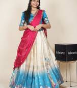 Beautiful South Indian Style Semi-Stitched Half Saree with Embroidered Blouse and Rangoli Dupatta for Women