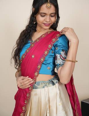 Beautiful South Indian Style ed Half Saree with Embroidered Blouse and Rangoli Dupatta for Women 3