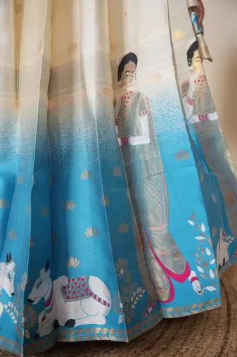 Beautiful South Indian Style Semi-Stitched Half Saree with Embroidered Blouse and Rangoli Dupatta for Women