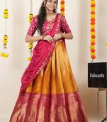 Beautiful South Indian Style Semi-Stitched Half Saree with Embroidered Blouse and Rangoli Dupatta for Women