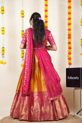 Beautiful South Indian Style Semi-Stitched Half Saree with Embroidered Blouse and Rangoli Dupatta for Women 2