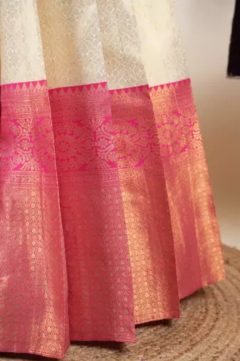 Beautiful South Indian Style Semi-Stitched Half Saree with Embroidered Blouse and Rangoli Dupatta for Women