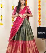Beautiful South Indian Style Semi-Stitched Half Saree with Embroidered Blouse and Rangoli Dupatta for Women