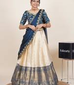 Beautiful South Indian Style Semi-Stitched Half Saree with Embroidered Blouse and Rangoli Dupatta for Women