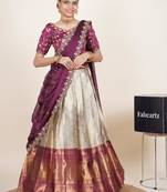 Beautiful South Indian Style Semi-Stitched Half Saree with Embroidered Blouse and Rangoli Dupatta for Women
