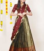 Beautiful South Indian Style Semi-Stitched Half Saree with Embroidered Blouse and Rangoli Dupatta for Women