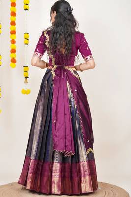 Beautiful South Indian Style Semi-Stitched Half Saree with Embroidered Blouse and Rangoli Dupatta for Women 2