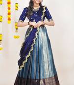 Beautiful South Indian Style Semi-Stitched Half Saree with Embroidered Blouse and Rangoli Dupatta for Women