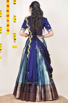 Beautiful South Indian Style Semi-Stitched Half Saree with Embroidered Blouse and Rangoli Dupatta for Women 2