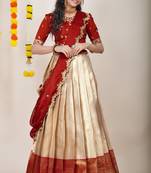 Beautiful South Indian Style Semi-Stitched Half Saree with Embroidered Blouse and Rangoli Dupatta for Women