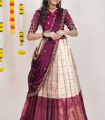 Beautiful South Indian Style Semi-Stitched Half Saree with Embroidered Blouse and Rangoli Dupatta for Women
