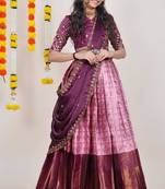 Beautiful South Indian Style Semi-Stitched Half Saree with Embroidered Blouse and Rangoli Dupatta for Women