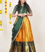 Beautiful South Indian Style Semi-Stitched Half Saree with Embroidered Blouse and Rangoli Dupatta for Women