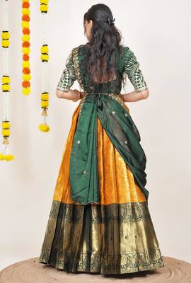 Beautiful South Indian Style Semi-Stitched Half Saree with Embroidered Blouse and Rangoli Dupatta for Women 2