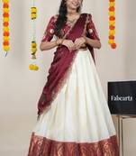 Beautiful South Indian Style Semi-Stitched Half Saree with Embroidered Blouse and Rangoli Dupatta for Women