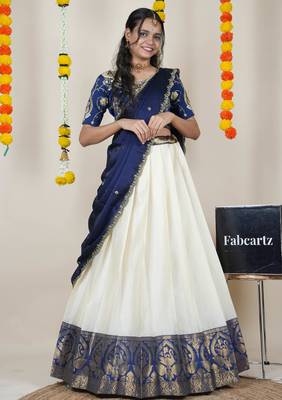 Beautiful South Indian Style ed Half Saree with Embroidered Blouse and Rangoli Dupatta for Women 1