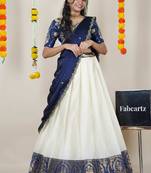 Beautiful South Indian Style Semi-Stitched Half Saree with Embroidered Blouse and Rangoli Dupatta for Women