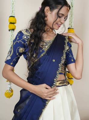 Beautiful South Indian Style ed Half Saree with Embroidered Blouse and Rangoli Dupatta for Women 3