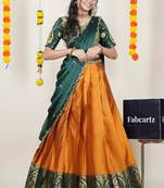 Beautiful South Indian Style Semi-Stitched Half Saree with Embroidered Blouse and Rangoli Dupatta for Women