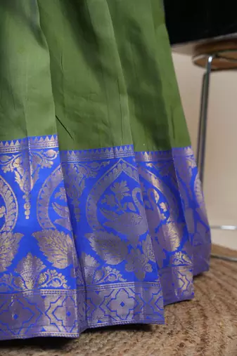 Beautiful South Indian Style Semi-Stitched Half Saree with Embroidered Blouse and Rangoli Dupatta for Women
