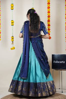 Beautiful South Indian Style Semi-Stitched Half Saree with Embroidered Blouse and Rangoli Dupatta for Women 2