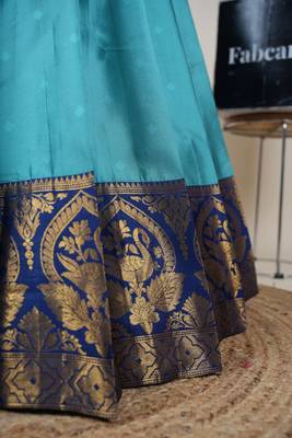 Beautiful South Indian Style Semi-Stitched Half Saree with Embroidered Blouse and Rangoli Dupatta for Women 4