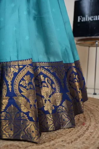 Beautiful South Indian Style Semi-Stitched Half Saree with Embroidered Blouse and Rangoli Dupatta for Women