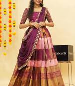 Beautiful South Indian Style Semi-Stitched Half Saree with Embroidered Blouse and Rangoli Dupatta for Women