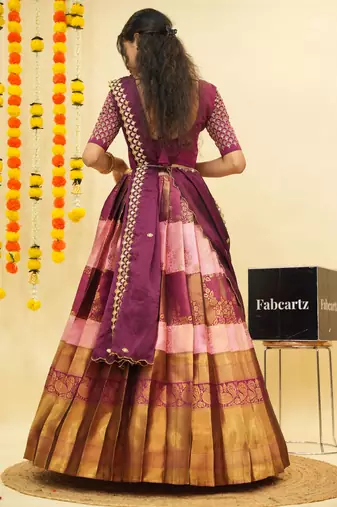Beautiful South Indian Style Semi-Stitched Half Saree with Embroidered Blouse and Rangoli Dupatta for Women