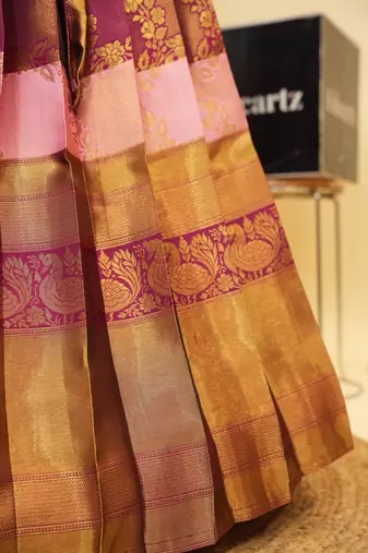 Beautiful South Indian Style Semi-Stitched Half Saree with Embroidered Blouse and Rangoli Dupatta for Women