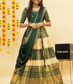 Beautiful South Indian Style Semi-Stitched Half Saree with Embroidered Blouse and Rangoli Dupatta for Women