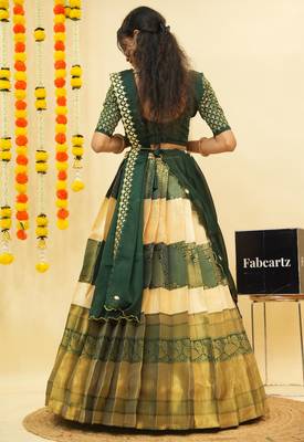 Beautiful South Indian Style Semi-Stitched Half Saree with Embroidered Blouse and Rangoli Dupatta for Women 2