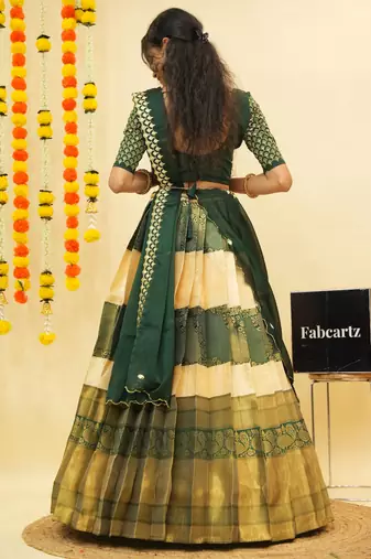 Beautiful South Indian Style Semi-Stitched Half Saree with Embroidered Blouse and Rangoli Dupatta for Women