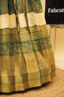 Beautiful South Indian Style Semi-Stitched Half Saree with Embroidered Blouse and Rangoli Dupatta for Women 4