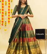 Beautiful South Indian Style Semi-Stitched Half Saree with Embroidered Blouse and Rangoli Dupatta for Women