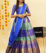 Beautiful South Indian Style Semi-Stitched Half Saree with Embroidered Blouse and Rangoli Dupatta for Women