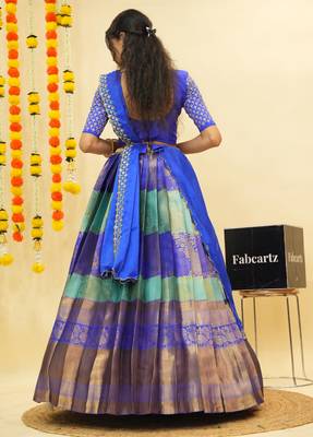 Beautiful South Indian Style Semi-Stitched Half Saree with Embroidered Blouse and Rangoli Dupatta for Women 2
