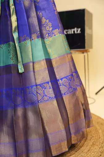 Beautiful South Indian Style Semi-Stitched Half Saree with Embroidered Blouse and Rangoli Dupatta for Women