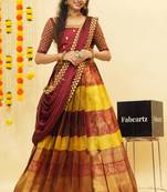 Beautiful South Indian Style Semi-Stitched Half Saree with Embroidered Blouse and Rangoli Dupatta for Women
