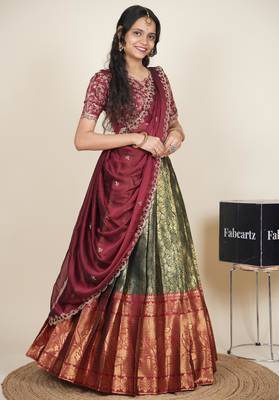 Beautiful South Indian Style ed Half Saree with Embroidered Blouse and Rangoli Dupatta for Women 1