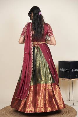 Beautiful South Indian Style ed Half Saree with Embroidered Blouse and Rangoli Dupatta for Women 2