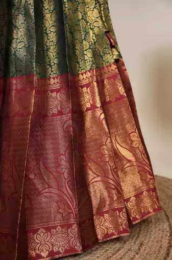 Beautiful South Indian Style Semi-Stitched Half Saree with Embroidered Blouse and Rangoli Dupatta for Women