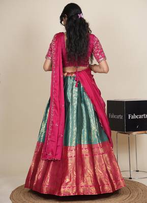 Beautiful South Indian Style ed Half Saree with Embroidered Blouse and Rangoli Dupatta for Women 2