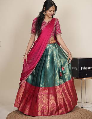Beautiful South Indian Style ed Half Saree with Embroidered Blouse and Rangoli Dupatta for Women 3