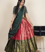 Beautiful South Indian Style Semi-Stitched Half Saree with Embroidered Blouse and Rangoli Dupatta for Women