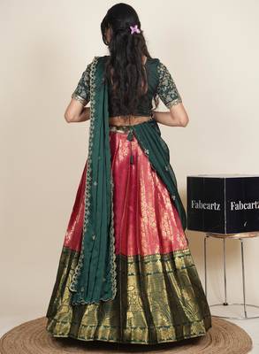 Beautiful South Indian Style ed Half Saree with Embroidered Blouse and Rangoli Dupatta for Women 2