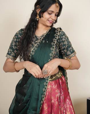 Beautiful South Indian Style ed Half Saree with Embroidered Blouse and Rangoli Dupatta for Women 3