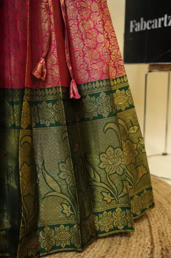 Beautiful South Indian Style Semi-Stitched Half Saree with Embroidered Blouse and Rangoli Dupatta for Women