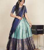Beautiful South Indian Style Semi-Stitched Half Saree with Embroidered Blouse and Rangoli Dupatta for Women