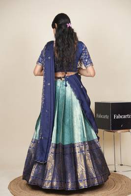 Beautiful South Indian Style ed Half Saree with Embroidered Blouse and Rangoli Dupatta for Women 2